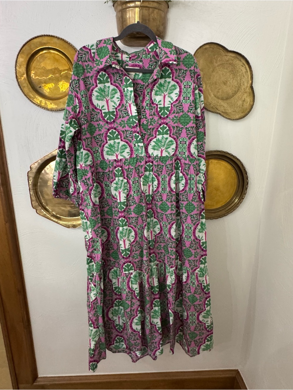 Anthropologie Pink & Green Tropical Print Maxi Dress - Picture 4 of 7